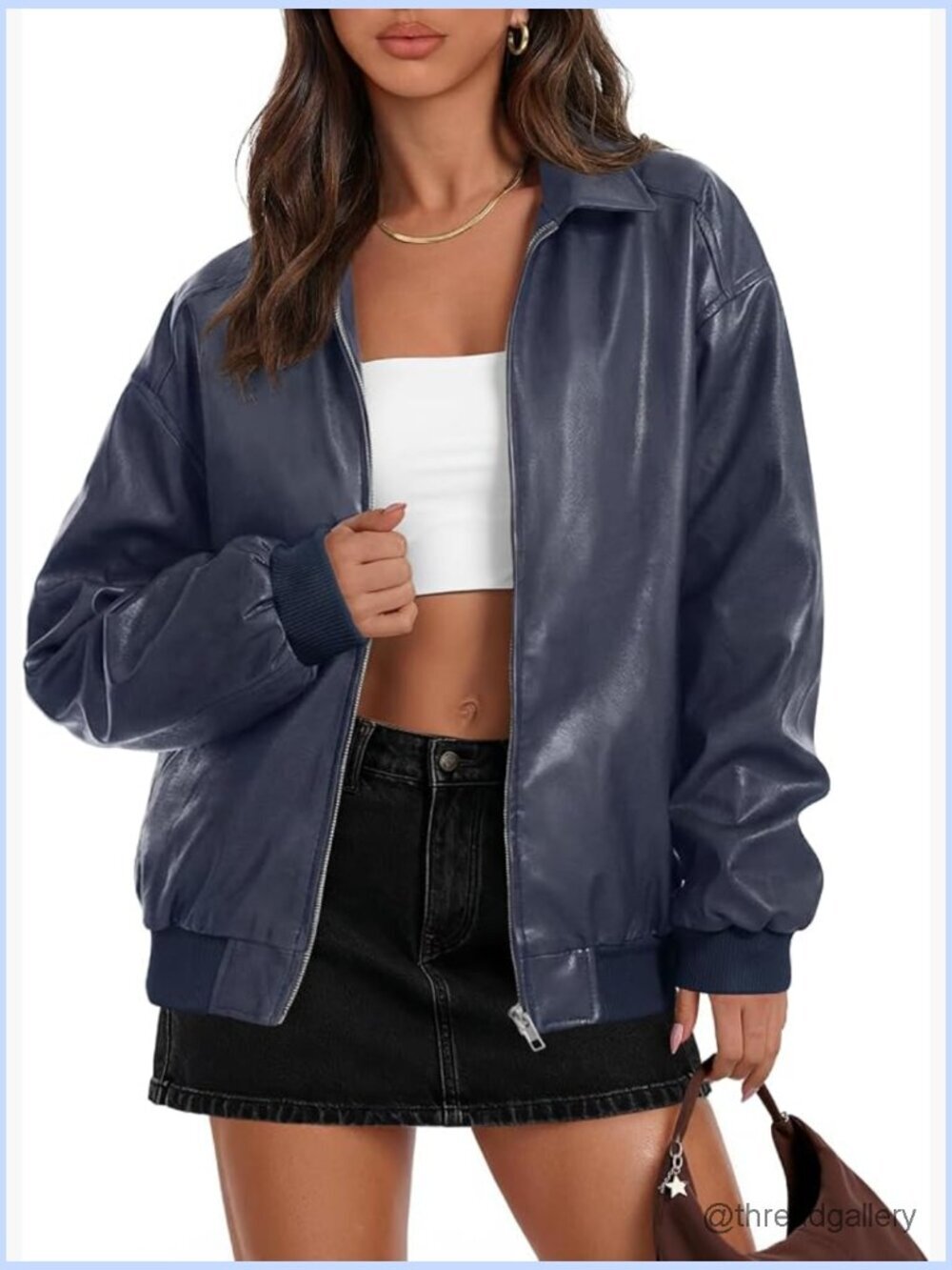 Oversized Faux Leather Motorcycle Jacket Zip Up Punk Coat